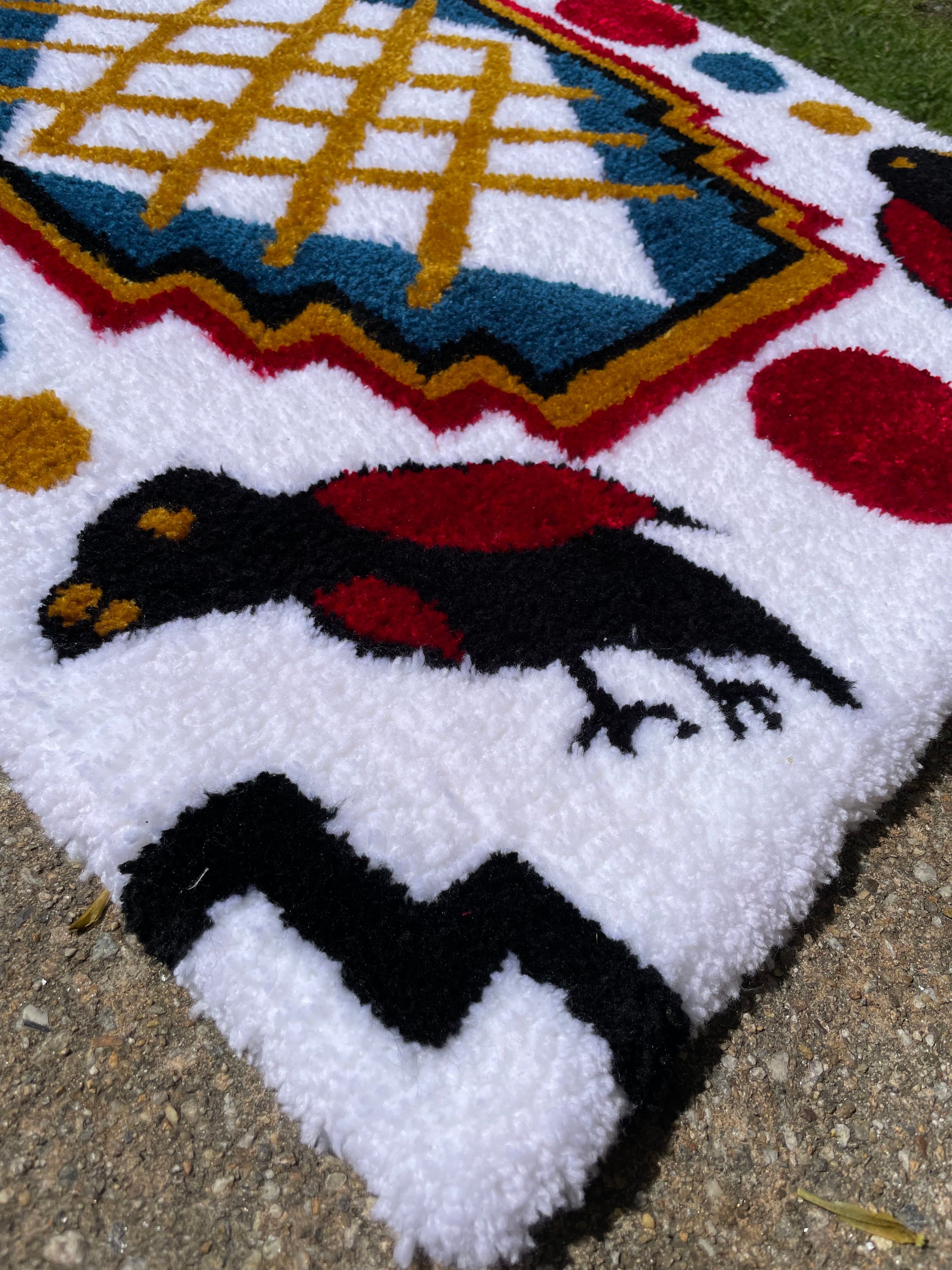 Black Birds on White Rug