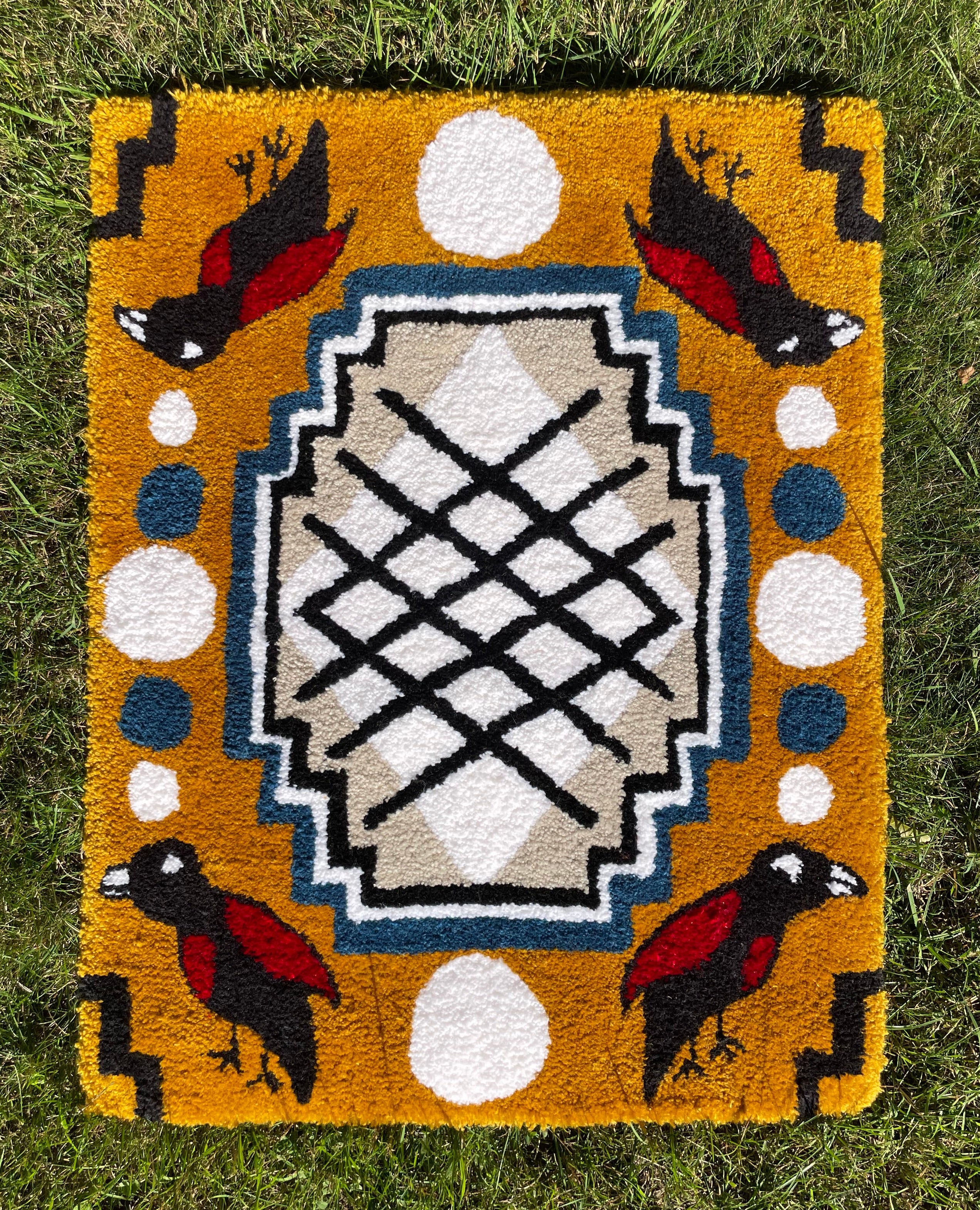 Black Birds on Gold Rug