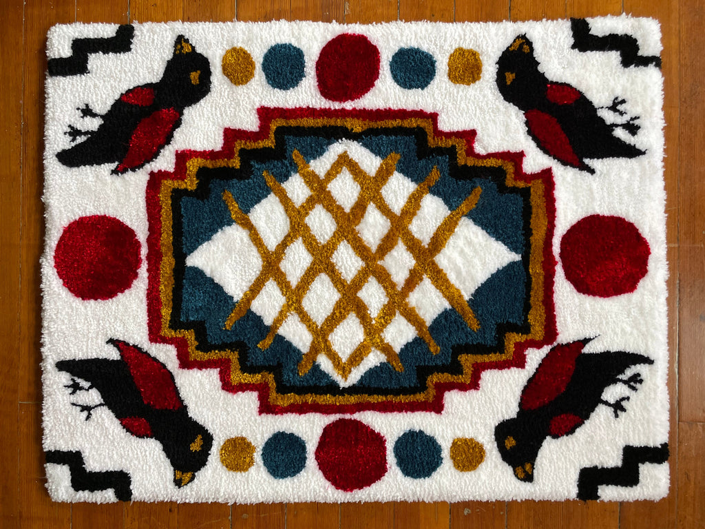 Black Birds on White Rug