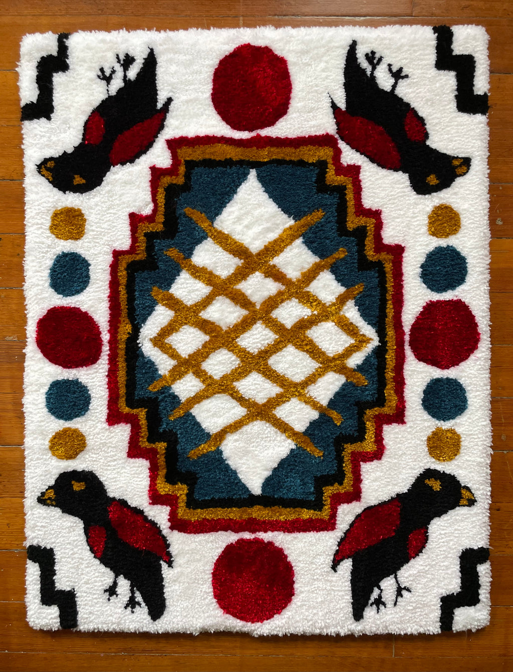 Black Birds on White Rug